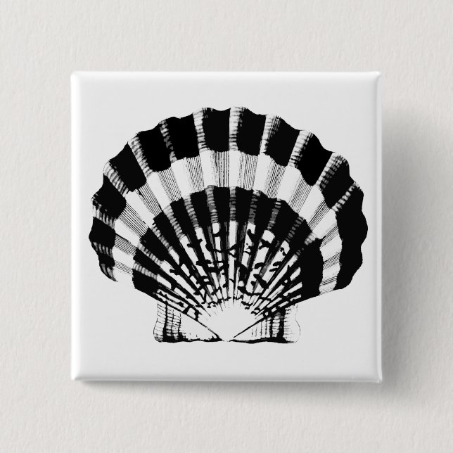 Seashell - black and white 15 cm square badge (Front)