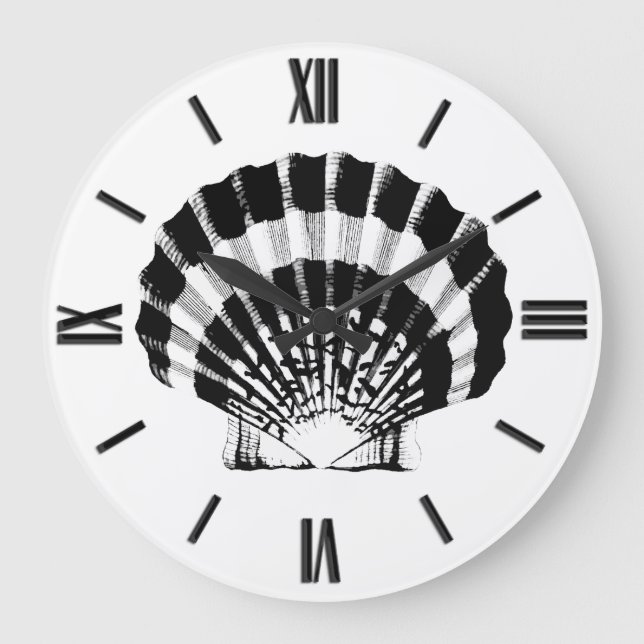 Seashell - black and white large clock (Front)