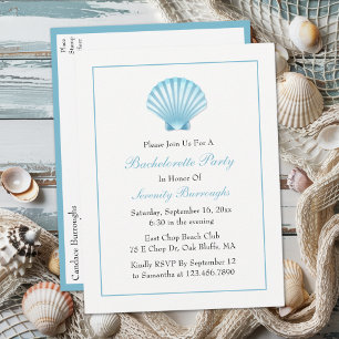 Seashell Blue Nautical Beach Bachelorette Party Invitation Postcard