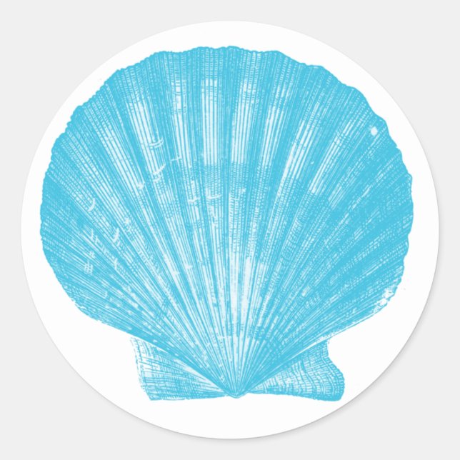 Seashell Blue Shell Wedding Sea Shell Scallop Classic Round Sticker (Front)