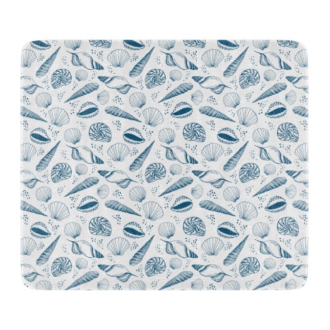 Seashell Blue White beach Cutting Board (Front)