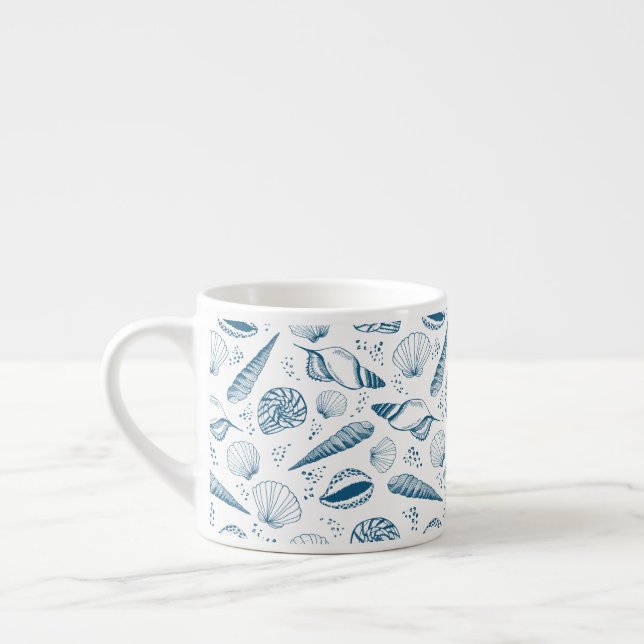 Seashell Blue White beach Espresso Cup (Left)
