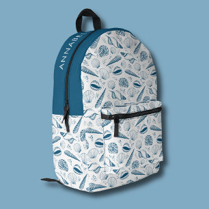 Seashell Blue White beach Printed Backpack
