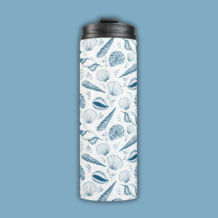 Seashell Blue White beach Thermal Tumbler