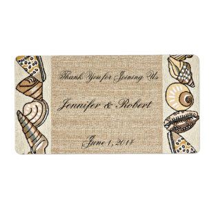 Seashell Border on Brown Weave Water Bottle Label