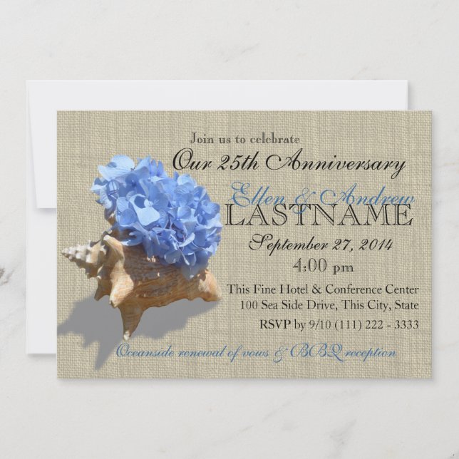 Seashell Bouquet 25th Anniversary Beach Party Invitation (Front)