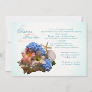 Seashell Bouquet and Starfish Destination Wedding Invitation