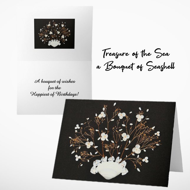 Seashell Bouquet White on Black Elegant Birthday Card (Creator Uploaded)