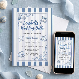 Seashell Bridal Shower Blue Nautical Custom Invitation