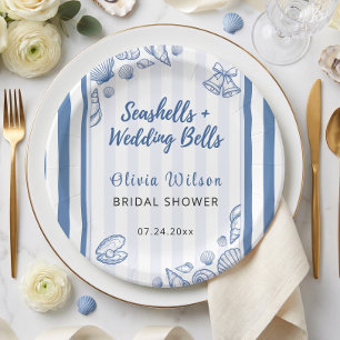 Seashell Bridal Shower Blue Nautical Custom Paper Plate