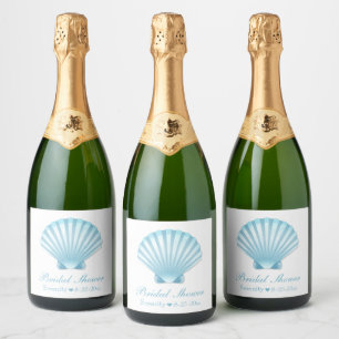 Seashell Bridal Shower Blue Turquoise Nautical  Sparkling Wine Label