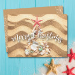 Seashell Christmas Greeting Card<br><div class="desc">Sea shells and a red starfish form a Christmas tree in the sand on these flat,  non-photo cards and have your personalized greeting and names on the back. Select Matte for heaviest paper and high definition for best print quality.</div>