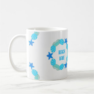 Seashell circles beach babe or custom name coffee mug