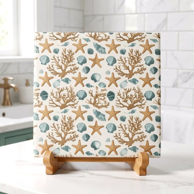 Seashell Coastal Beach Bathroom Decor Design 394 Tile (Creator Uploaded)