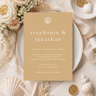 Seashell Coastal Beach Sand Beige Minimal Wedding Invitation