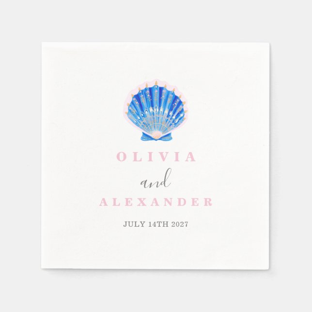 Seashell coastal beach wedding napkin (Front)