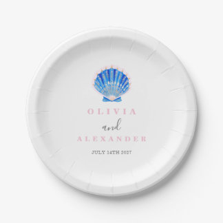 Seashell coastal beach wedding paper plate
