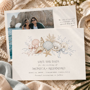 Seashell Coastal Beach Wedding Photo Save The Date