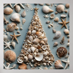 Seashell Coastal Christmas Tree  Poster