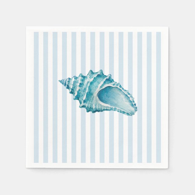 Seashell Coastal Conch Shell Nautical Stripe  Napkin (Front)