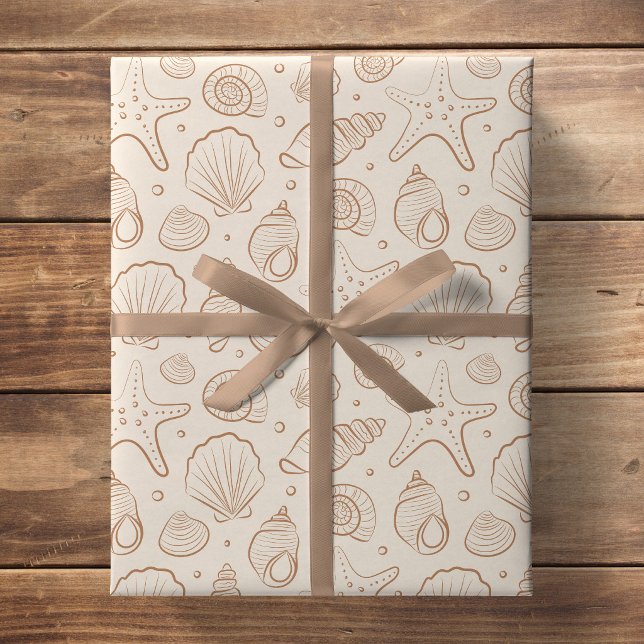Seashell Coastal Nautical Boho Beach Neutral Cream Wrapping Paper (Creator Uploaded)