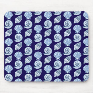Seashell coastal nautical ocean blue mouse mat