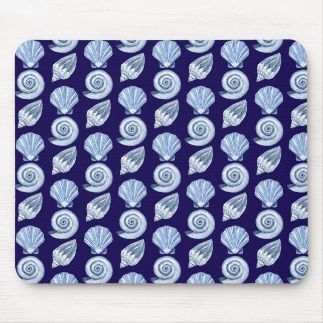 Seashell coastal nautical ocean blue mouse mat (Front)
