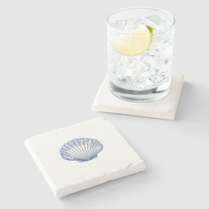 Seashell Coastal Painting Nautical Stone Coaster