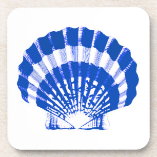 Seashell - cobalt blue and white coaster