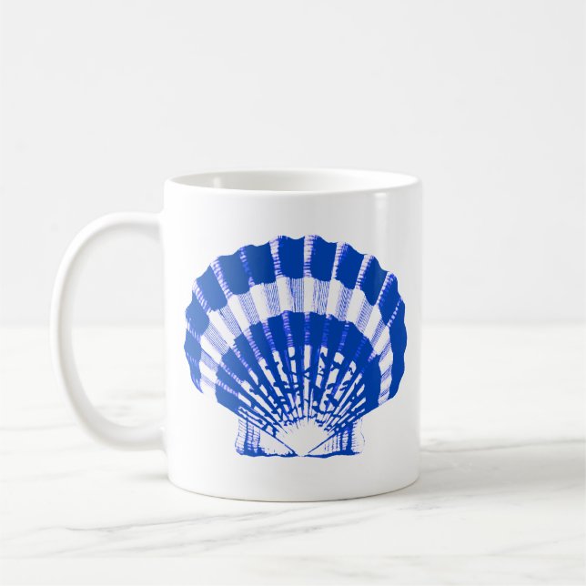 Seashell - cobalt blue and white coffee mug (Left)