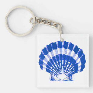Seashell - cobalt blue and white key ring
