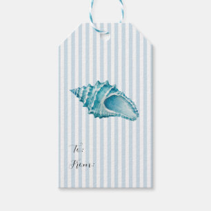 Seashell Conch Shell Nautical Blue Stripe Coastal Gift Tags