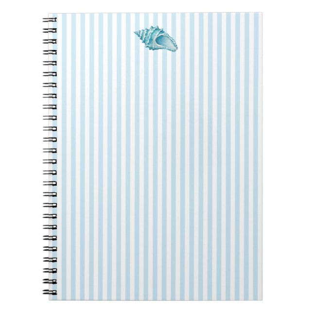 Seashell Conch Shell Nautical Blue Stripe Preppy Notebook (Front)