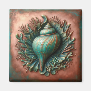 Seashell Copper and Patina Beach House Magnet