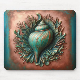Seashell Copper and Patina Beach House Mouse Mat