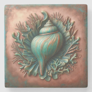 Seashell Copper and Patina Beach House Stone Coaster