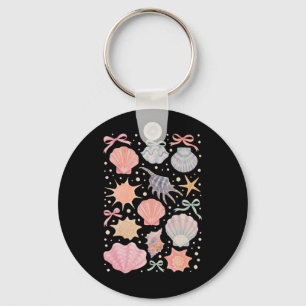 Seashell Coquette Bow Beach Summer Vacation Family Key Ring