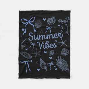 Seashell Coquette Bow Beach Summer Vibes Vacation Fleece Blanket