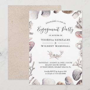Seashell Coral Beach Engagement Party Invitation