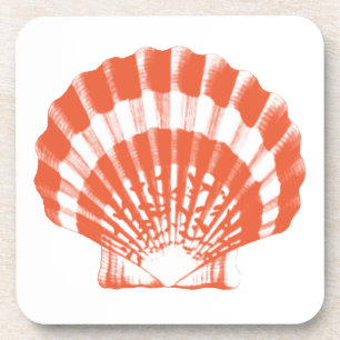 Seashell - coral orange and white coaster