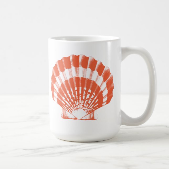 Seashell - coral orange and white coffee mug (Right)
