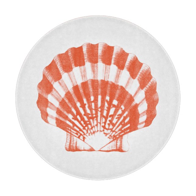 Seashell - coral orange and white cutting board (Front)