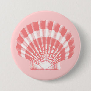Seashell - coral pink and white 7.5 cm round badge