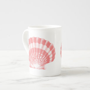 Seashell - coral pink and white bone china mug