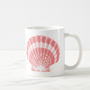Seashell - coral pink and white coffee mug