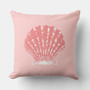Seashell - coral pink and white cushion