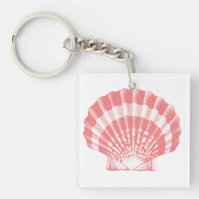 Seashell - coral pink and white key ring (Front)