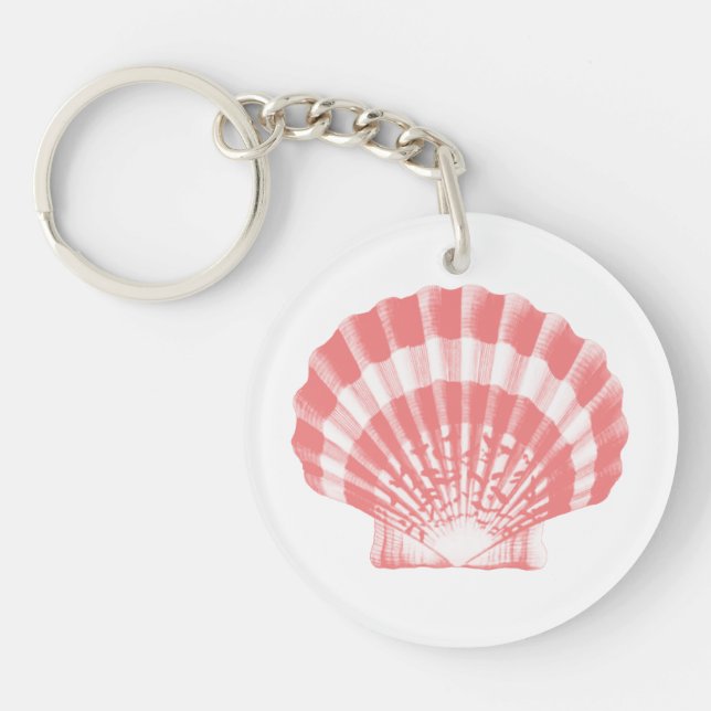 Seashell - coral pink and white key ring (Front)