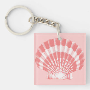 Seashell - coral pink and white key ring