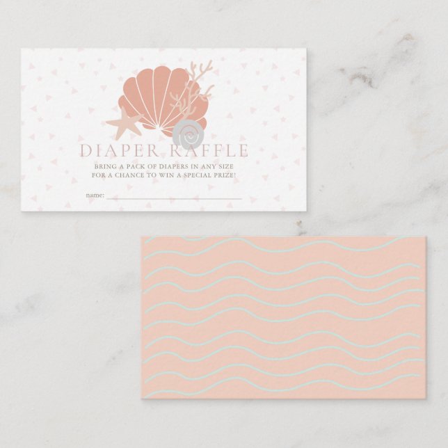 Seashell Coral Pink Baby Diaper Raffle Ticket Enclosure Card (Front/Back)